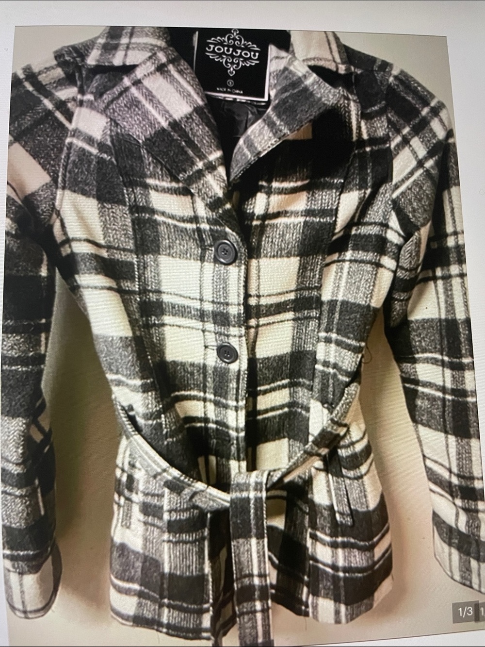 Jou Jou Black and White Plaid Belted Coat